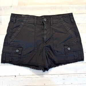 American Eagle Outfitters Black Cargo Shorts with Frayed Hem
